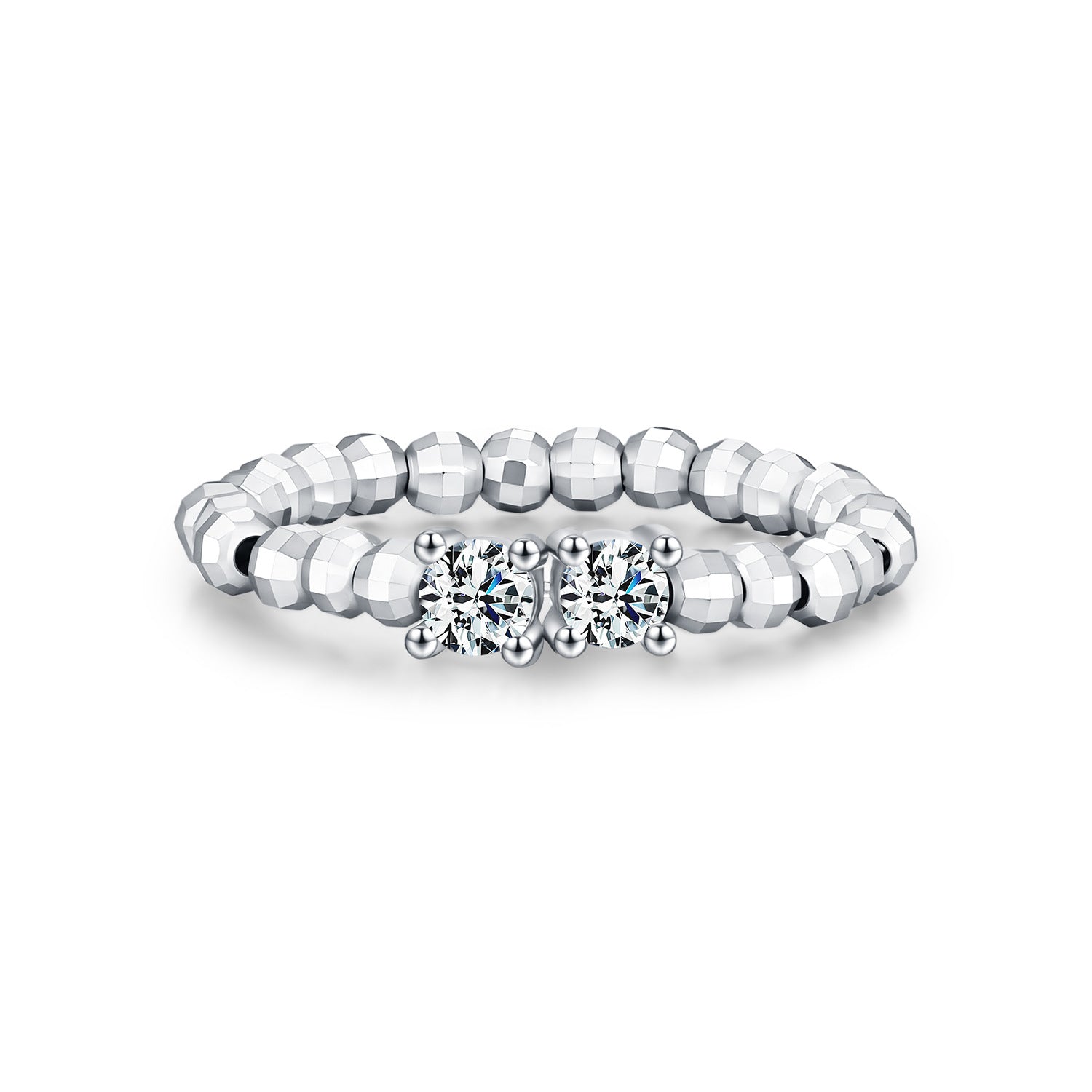 925 Sterling Silver Moissanite Adjustable Beaded Stacking Ring 110200091