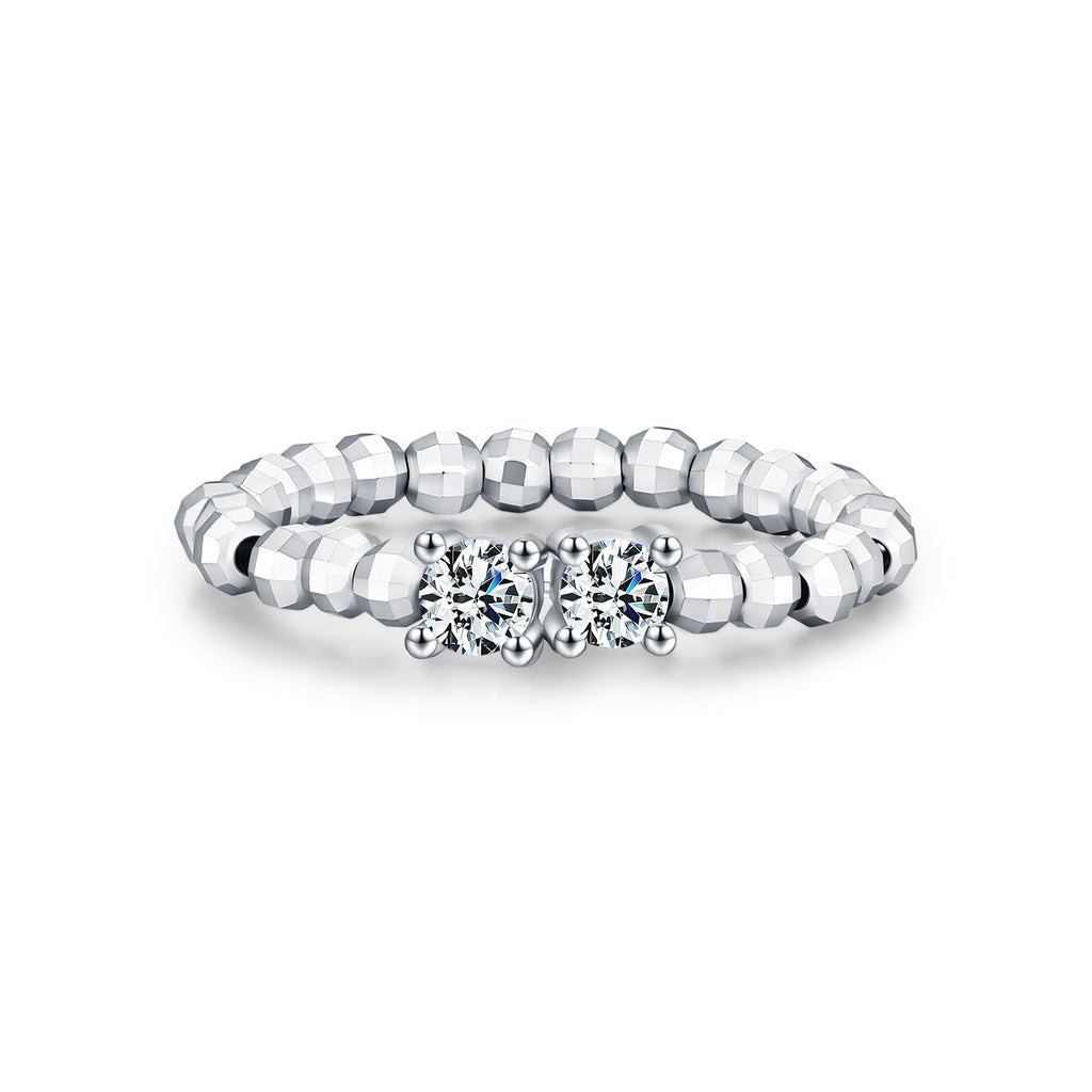 925 Sterling Silver Moissanite Adjustable Beaded Stacking Ring 110200091