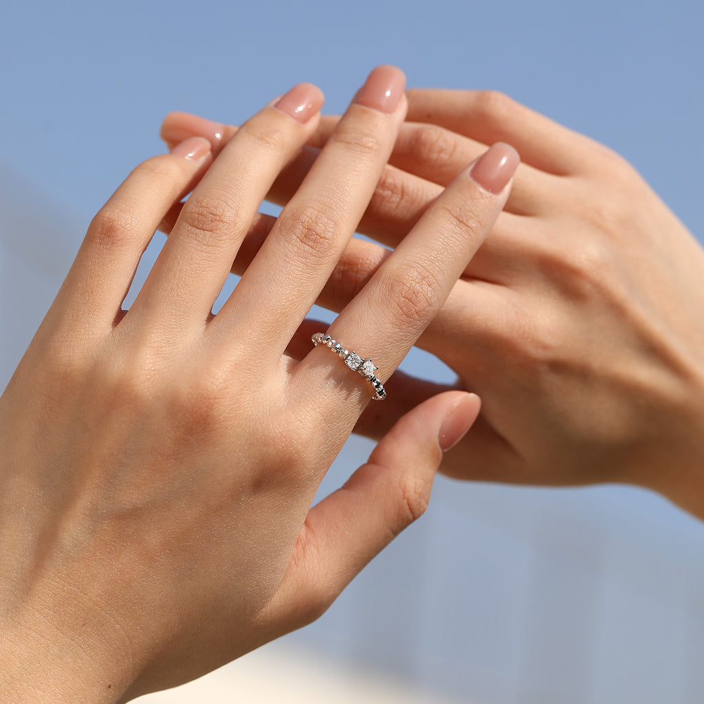 925 Sterling Silver Moissanite Adjustable Beaded Stacking Ring 110200091