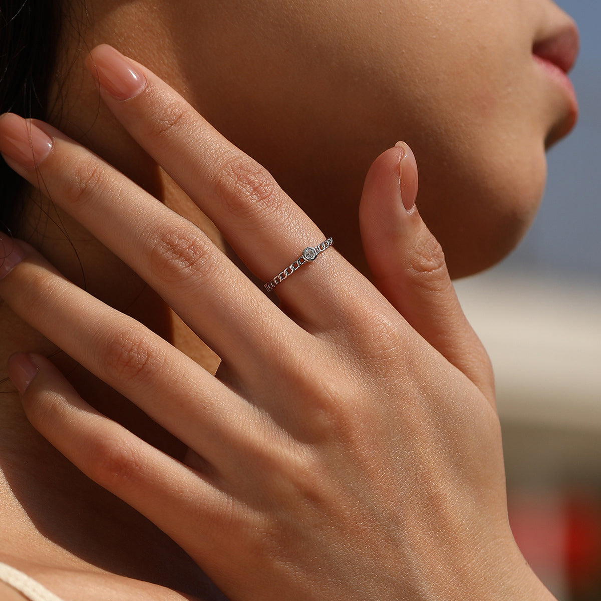 925 Sterling Silver Moissanite Chain Link Ring 110200092