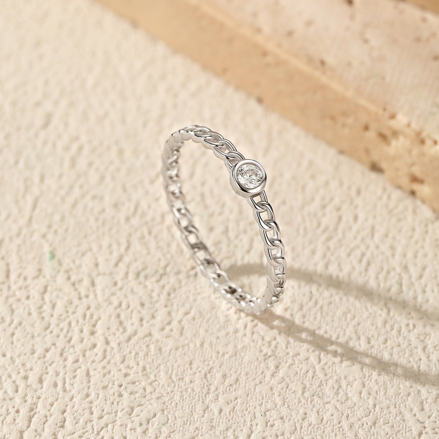 925 Sterling Silver Moissanite Chain Link Ring 110200092