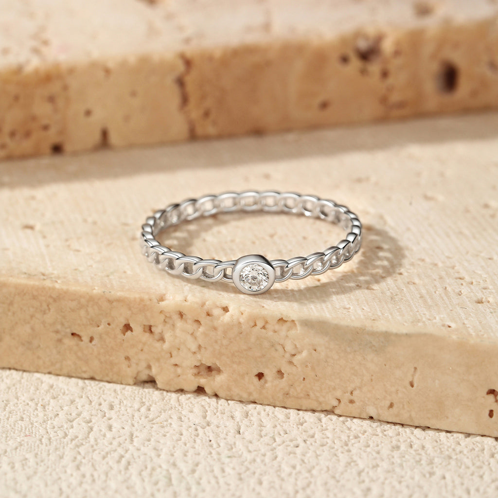 925 Sterling Silver Moissanite Chain Link Ring 110200092