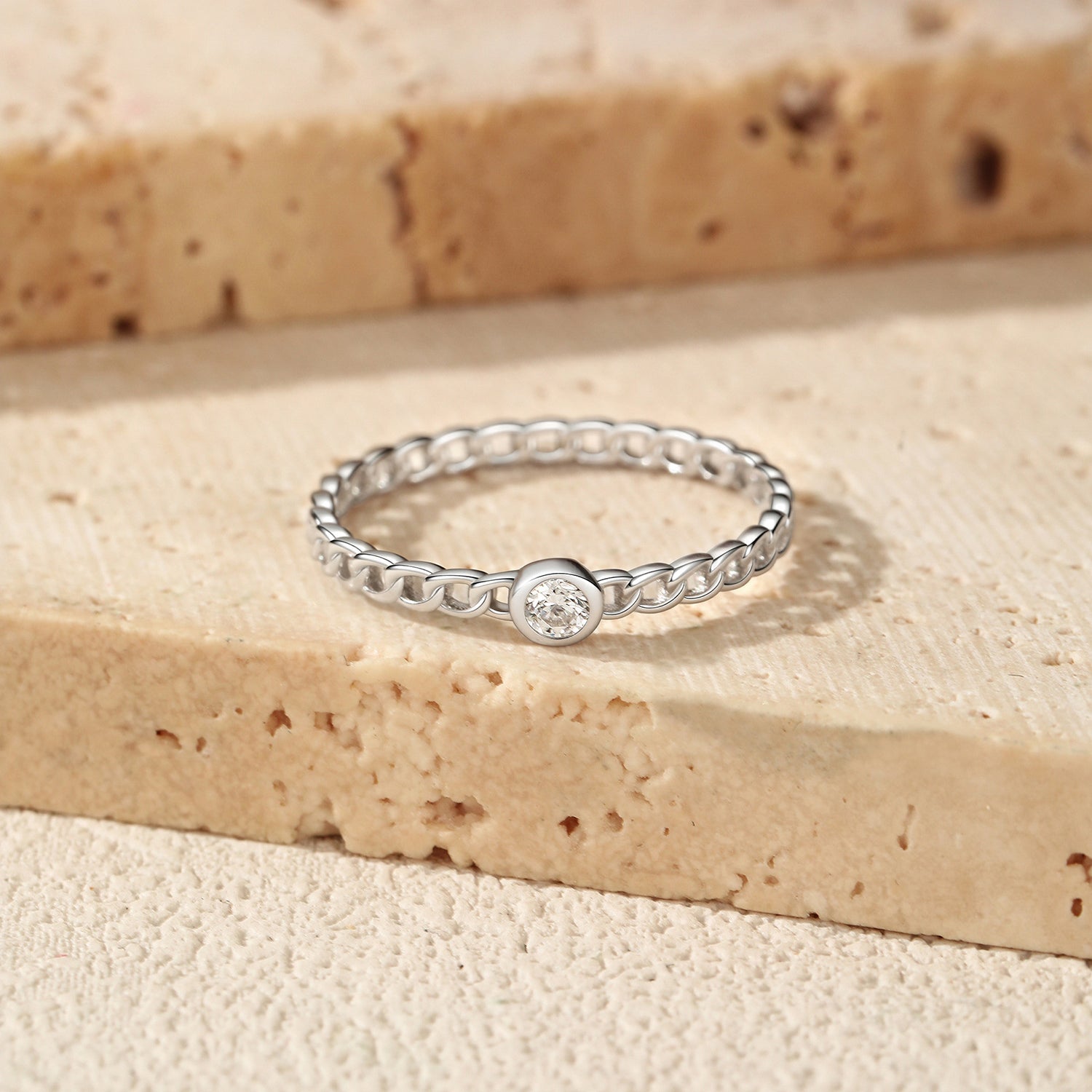 925 Sterling Silver Moissanite Chain Link Ring 110200092
