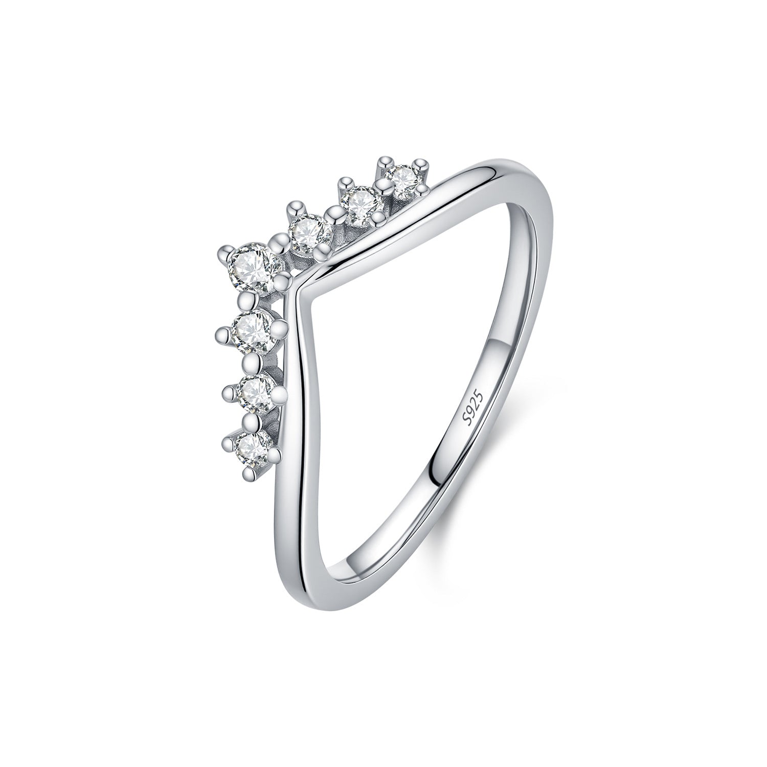 925 Sterling Silver Moissanite V-Shaped Crown Ring 110200093