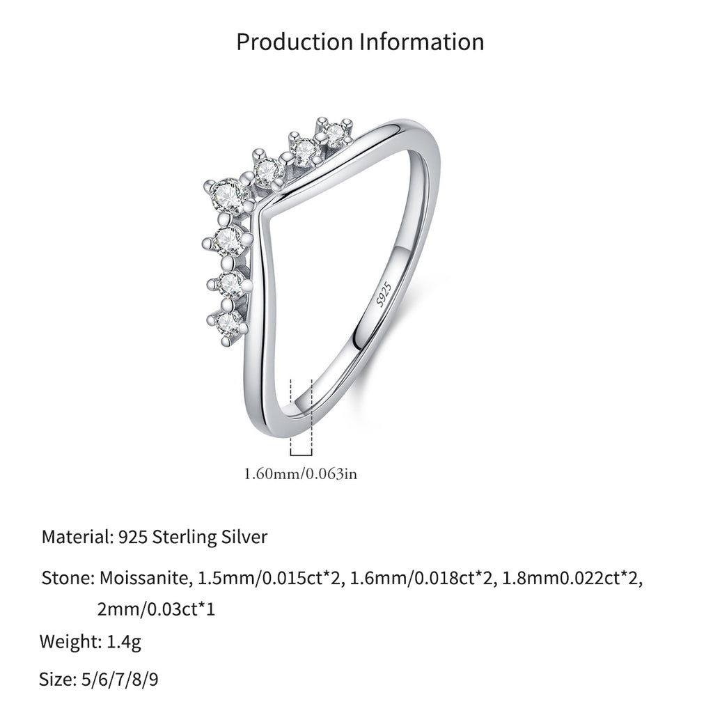 925 Sterling Silver Moissanite V-Shaped Crown Ring 110200093