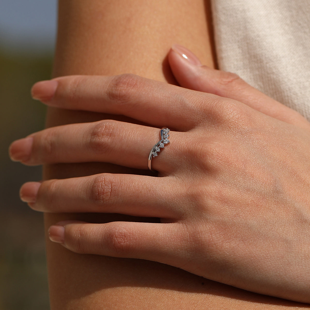 925 Sterling Silver Moissanite V-Shaped Crown Ring 110200093