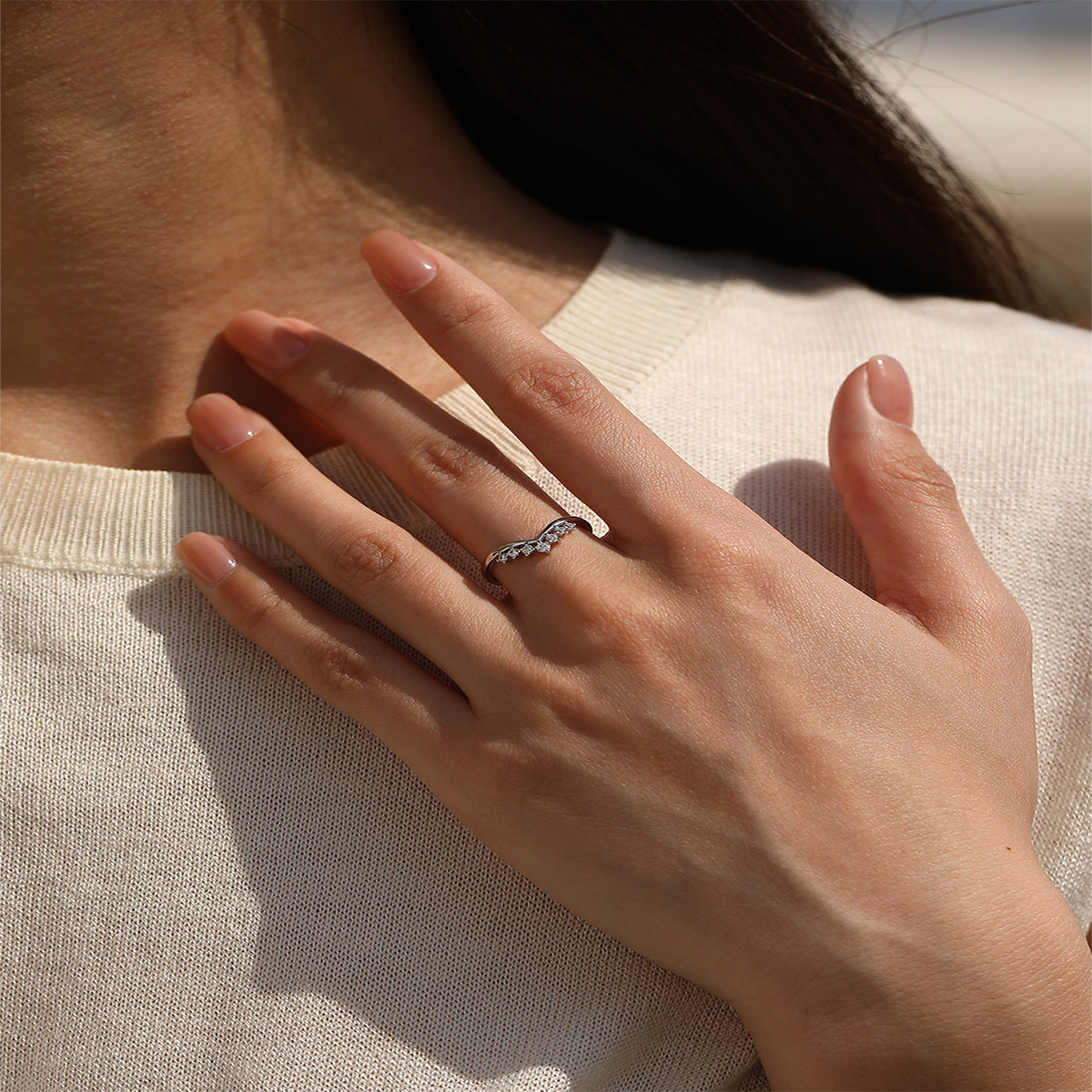 925 Sterling Silver Moissanite V-Shaped Crown Ring 110200093