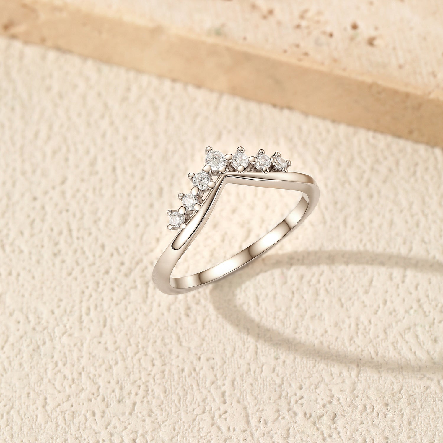 925 Sterling Silver Moissanite V-Shaped Crown Ring 110200093