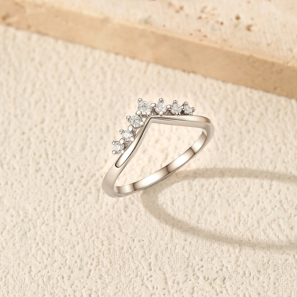 925 Sterling Silver Moissanite V-Shaped Crown Ring 110200093