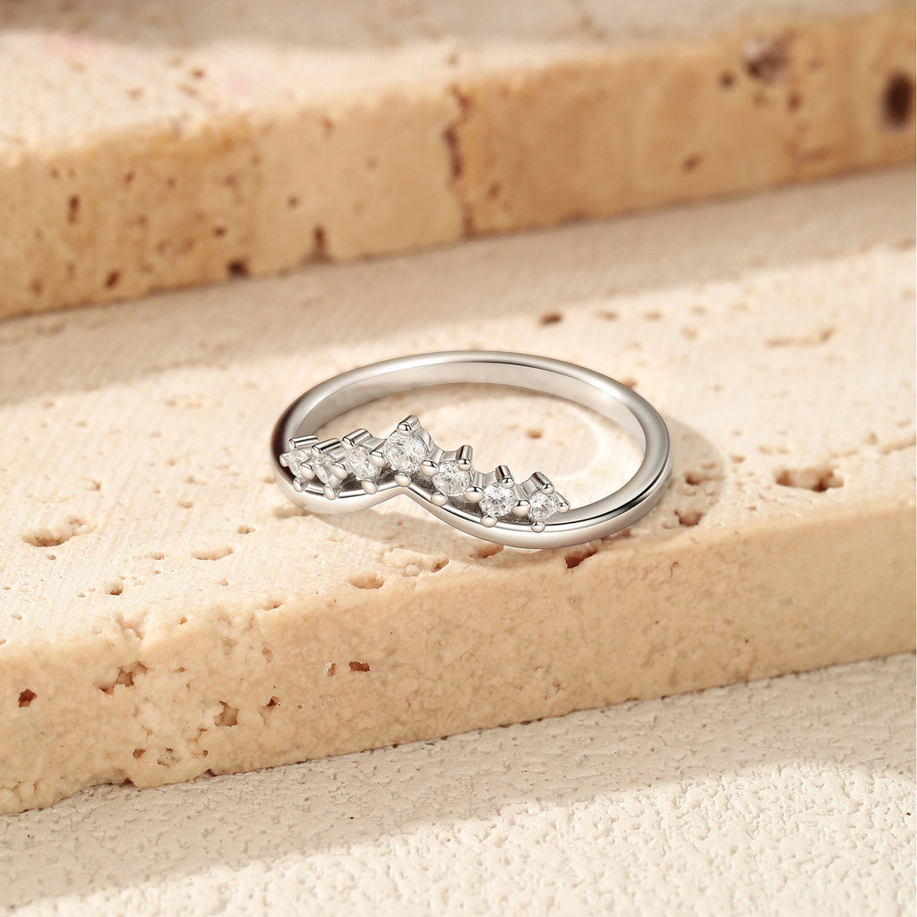 925 Sterling Silver Moissanite V-Shaped Crown Ring 110200093