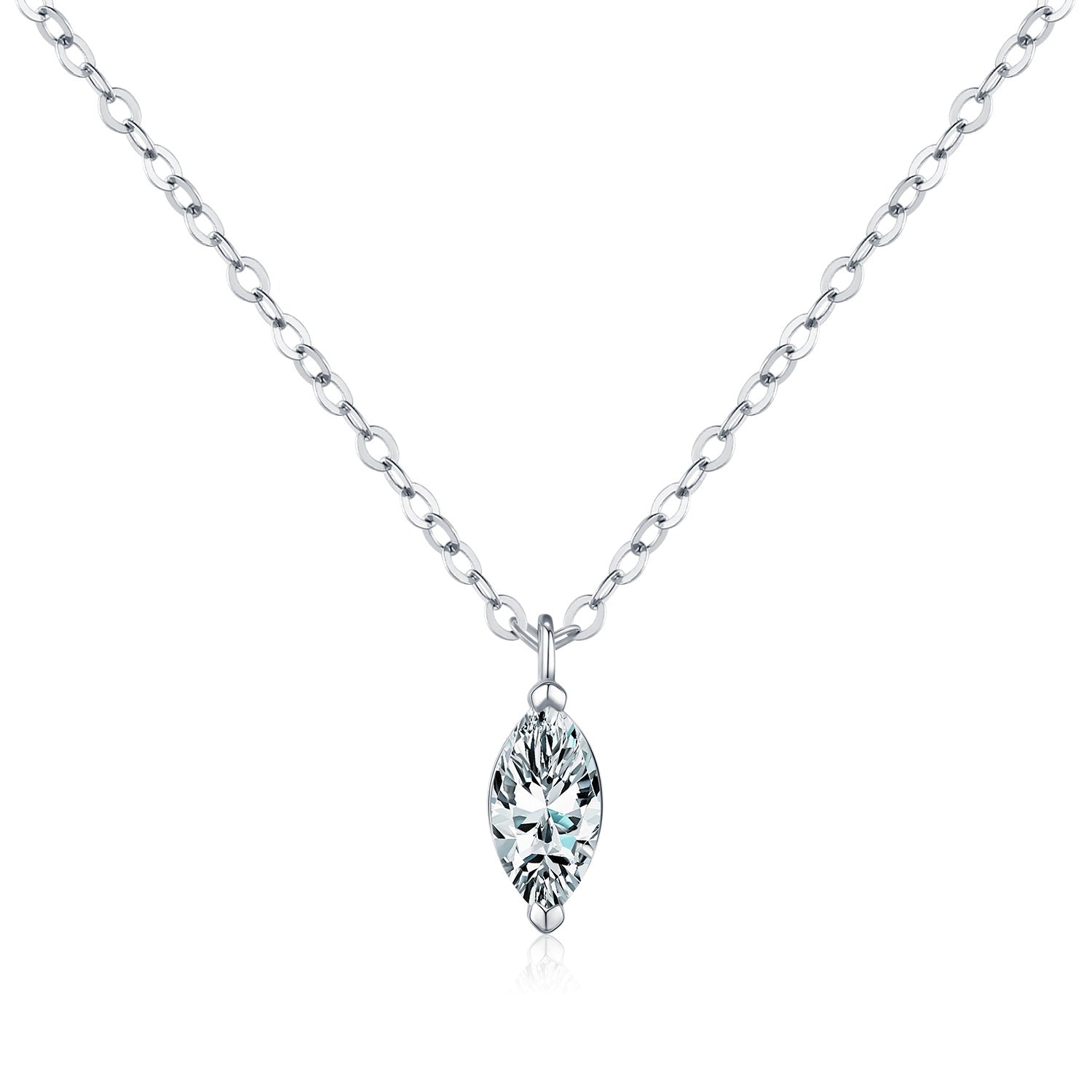 925 Sterling Silver 0.5ct Marquise Moissanite Solitaire Necklace 110300017