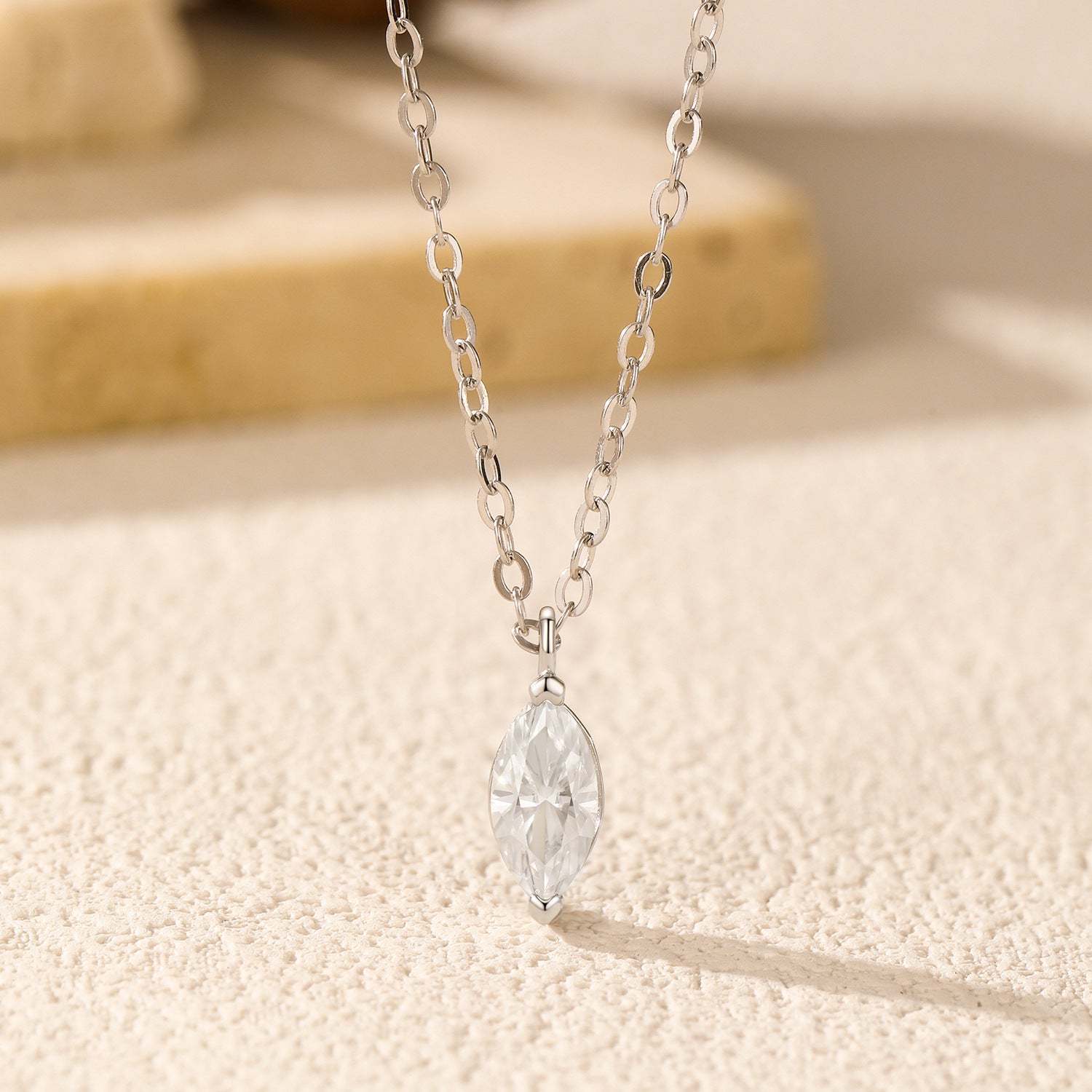 925 Sterling Silver 0.5ct Marquise Moissanite Solitaire Necklace 110300017