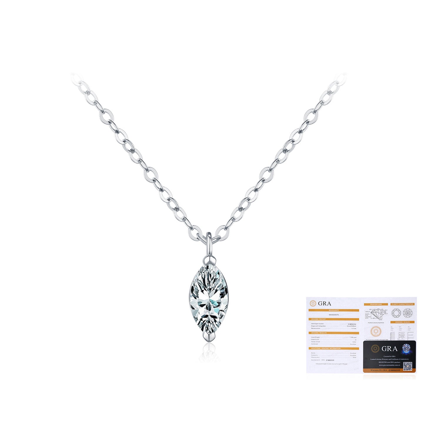 925 Sterling Silver 0.5ct Marquise Moissanite Solitaire Necklace 110300017