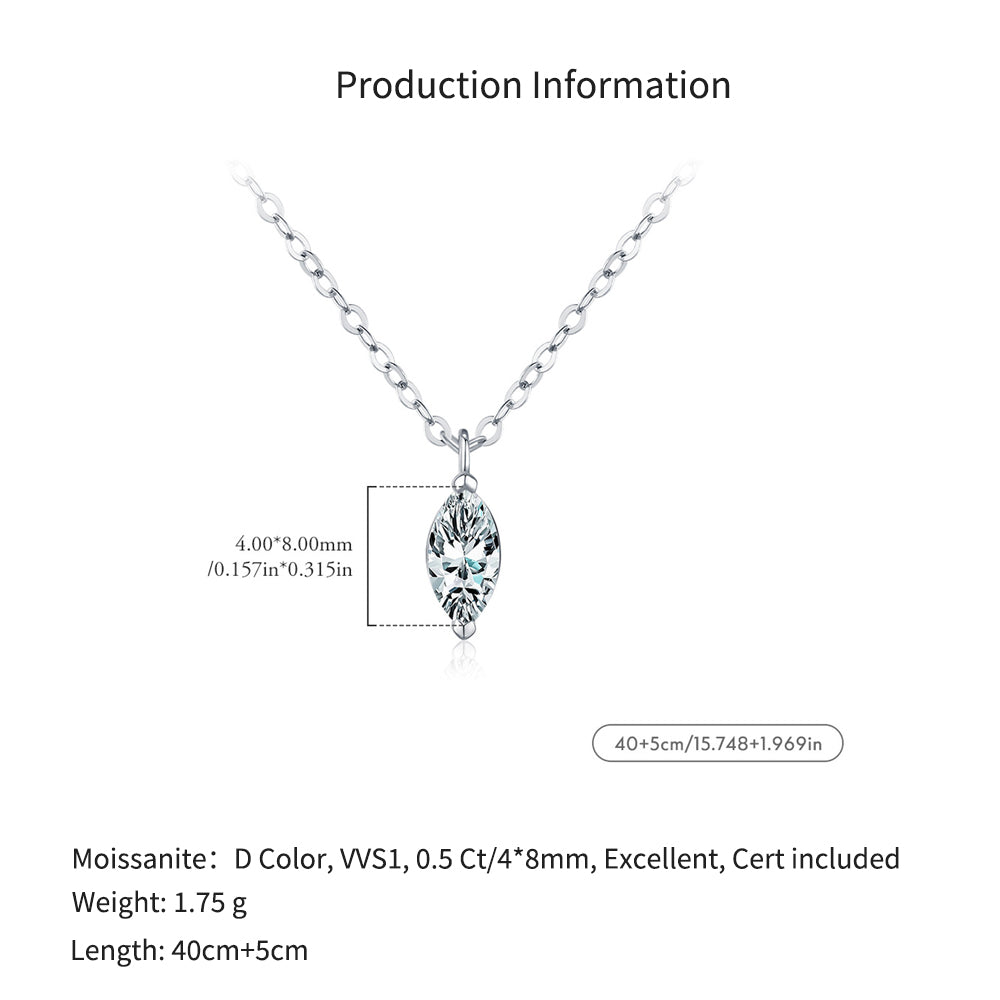 925 Sterling Silver 0.5ct Marquise Moissanite Solitaire Necklace 110300017