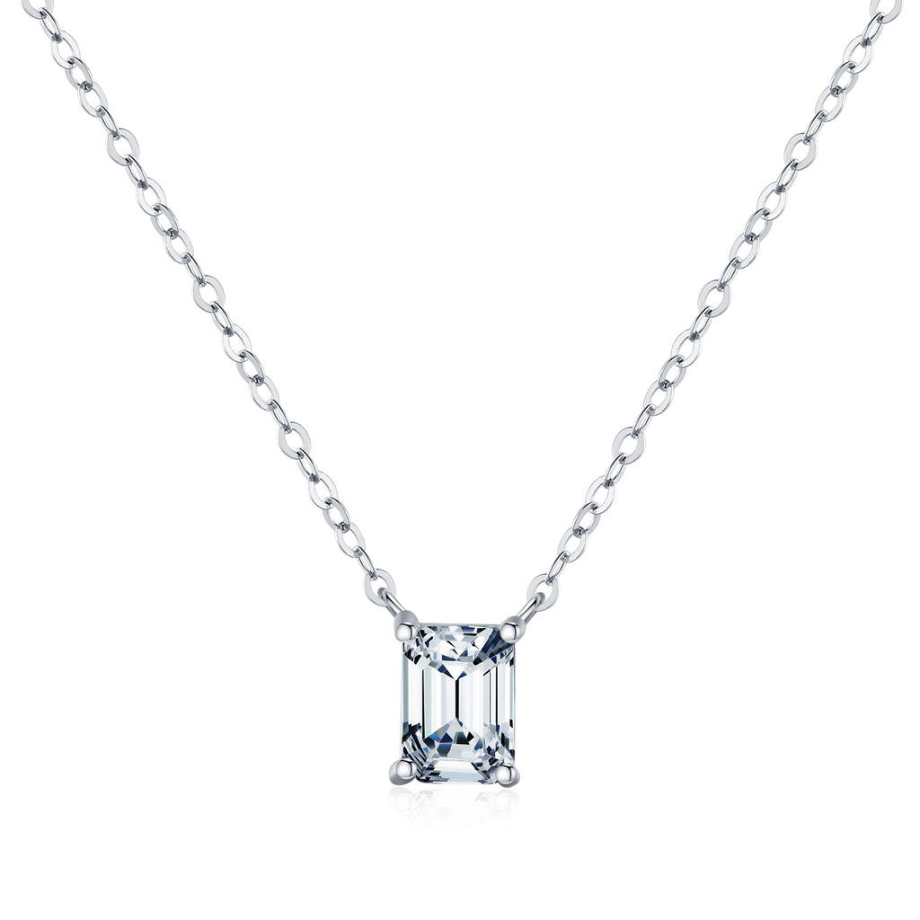 925 Sterling Silver Emerald Cut Moissanite Solitaire Pendant Necklace 110300018