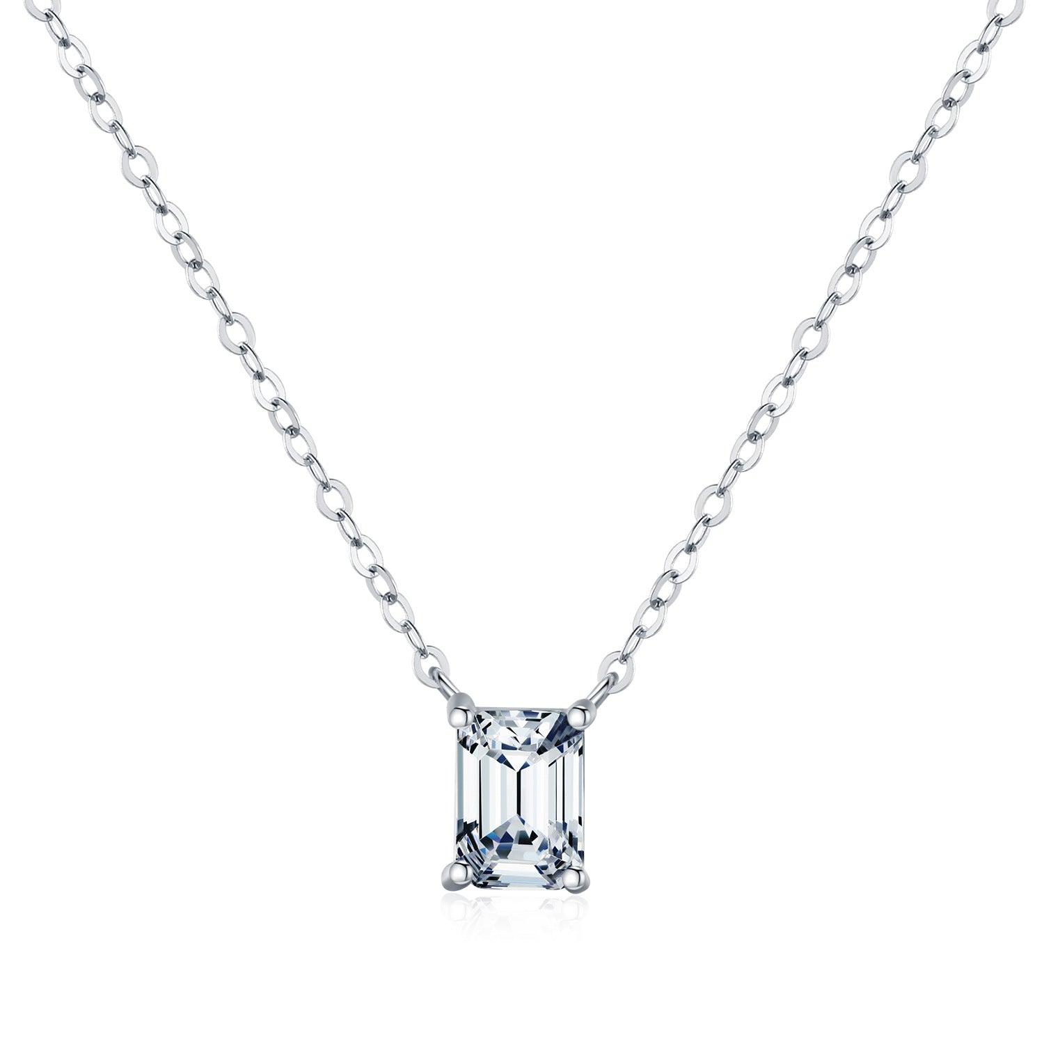 925 Sterling Silver Emerald Cut Moissanite Solitaire Pendant Necklace 110300018