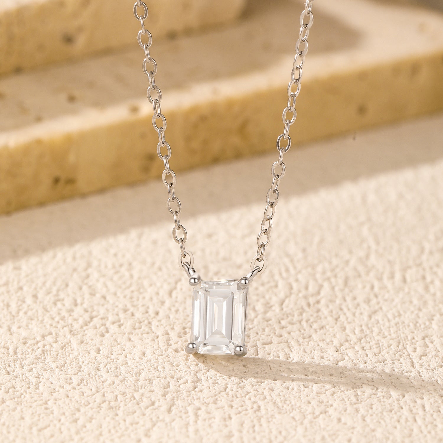 925 Sterling Silver Emerald Cut Moissanite Solitaire Pendant Necklace 110300018