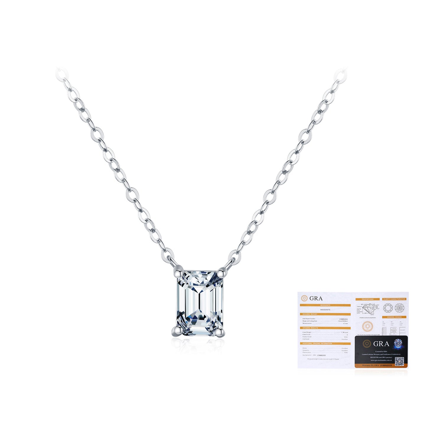 925 Sterling Silver Emerald Cut Moissanite Solitaire Pendant Necklace 110300018
