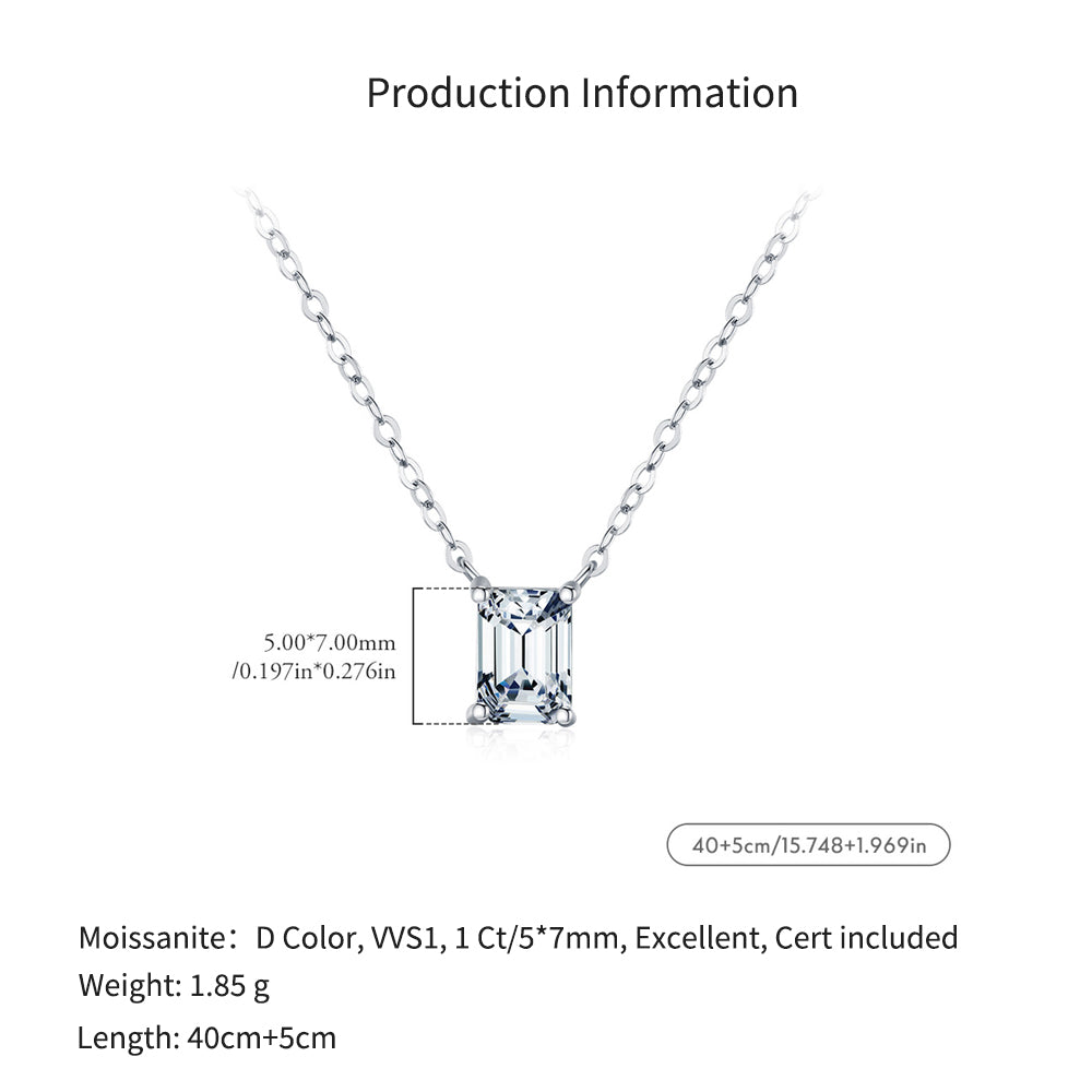 925 Sterling Silver Emerald Cut Moissanite Solitaire Pendant Necklace 110300018