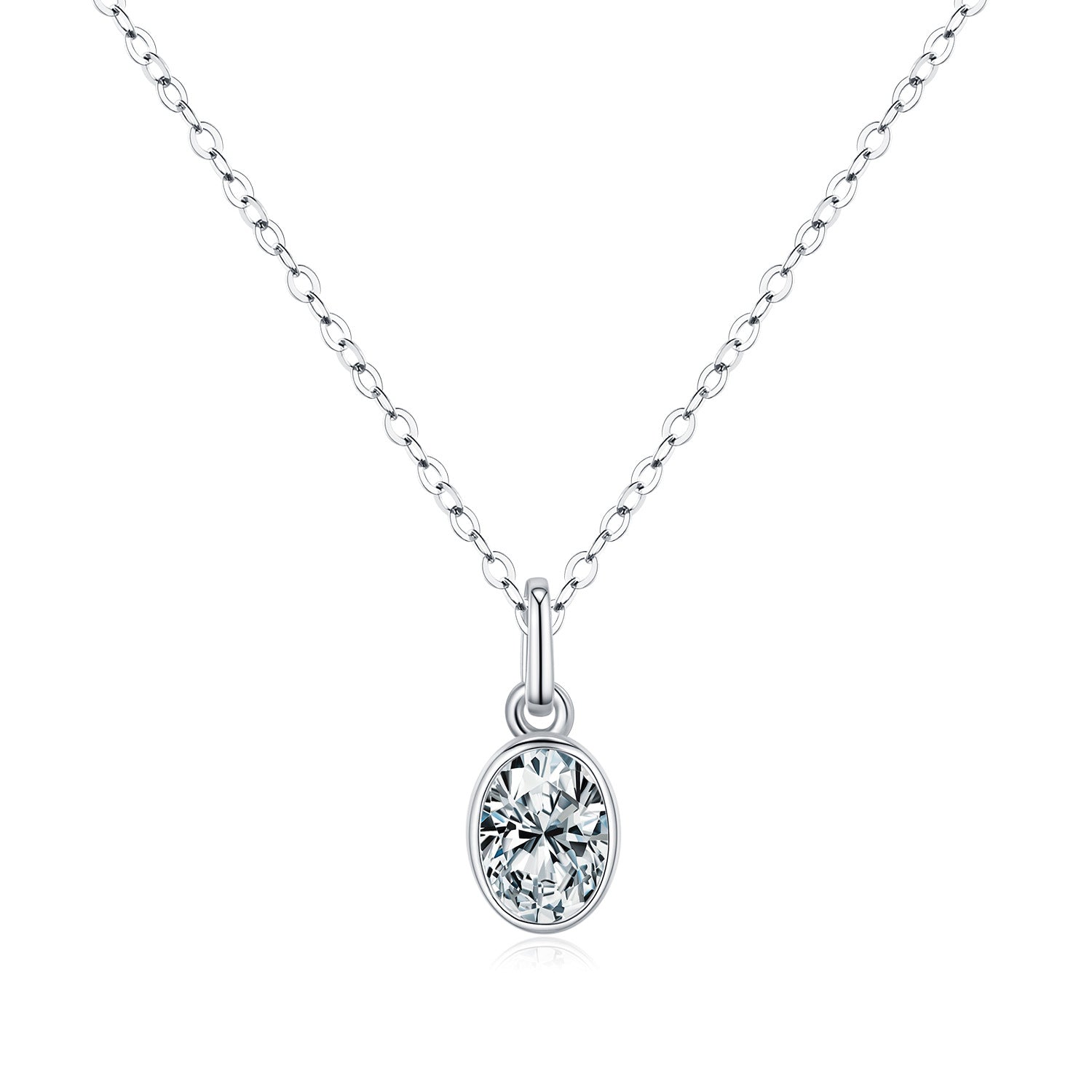 925 Sterling Silver 1Ct Oval Bezel Pendant Necklace 110300019