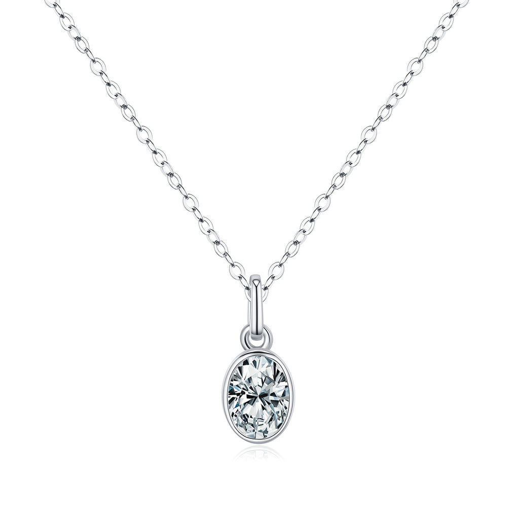 925 Sterling Silver 1Ct Oval Bezel Pendant Necklace 110300019