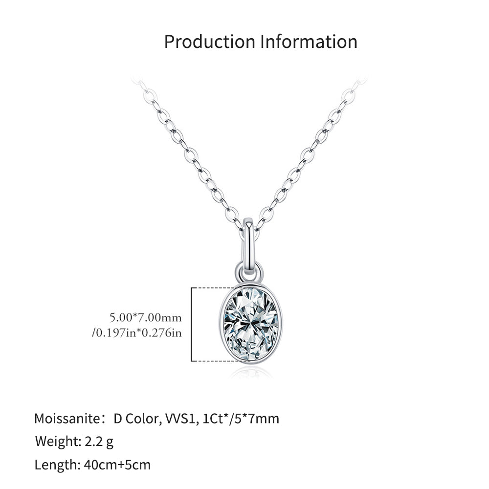 925 Sterling Silver 1Ct Oval Bezel Pendant Necklace 110300019