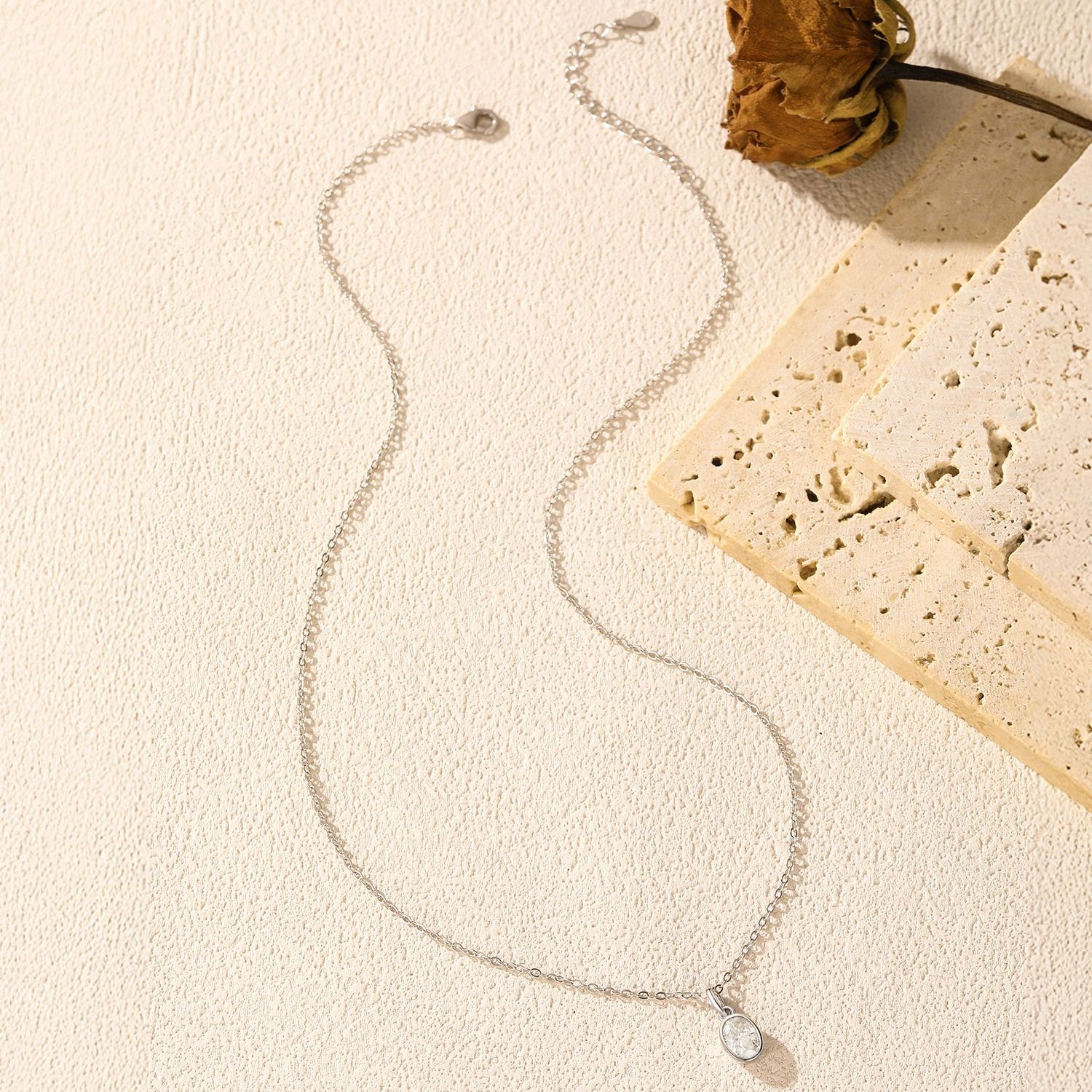 925 Sterling Silver 1Ct Oval Bezel Pendant Necklace 110300019