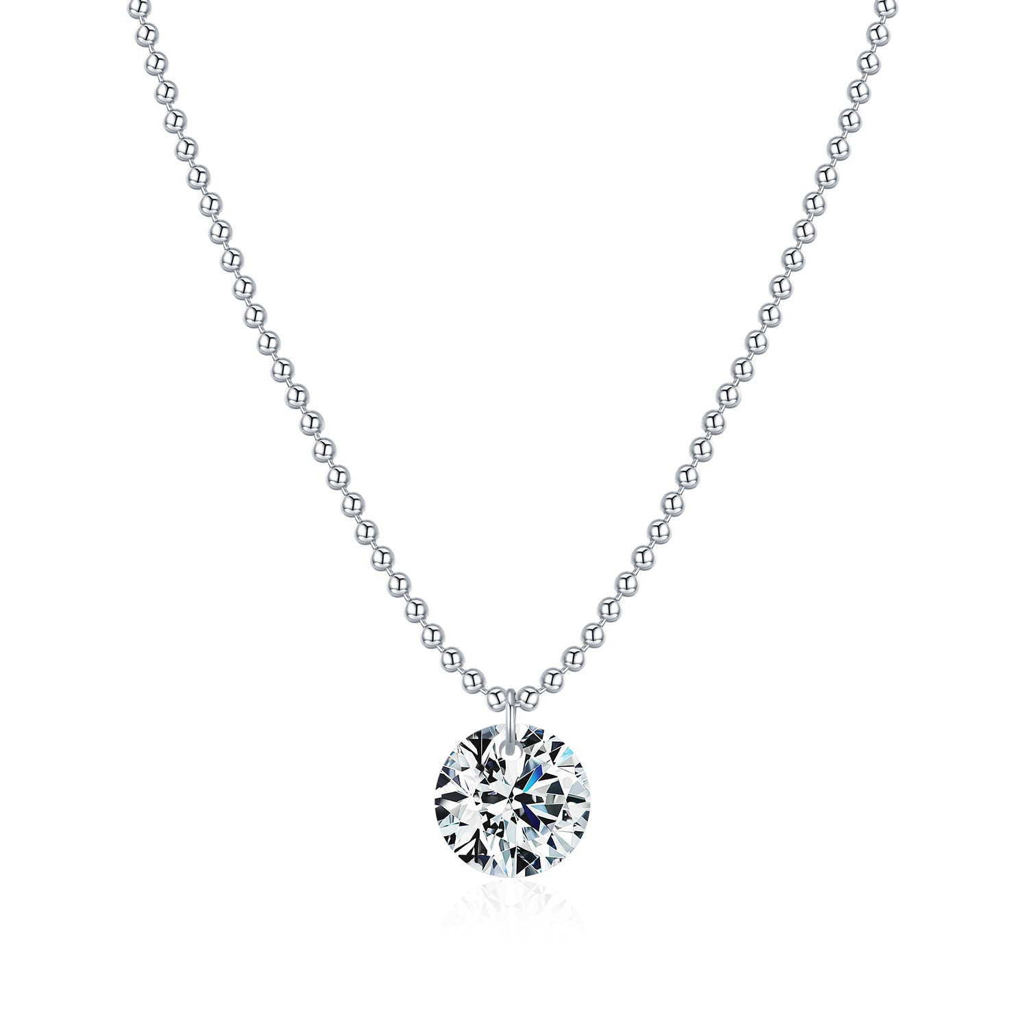 925 Sterling Silver 2ct Round Moissanite Bead Chain Necklace 110300020