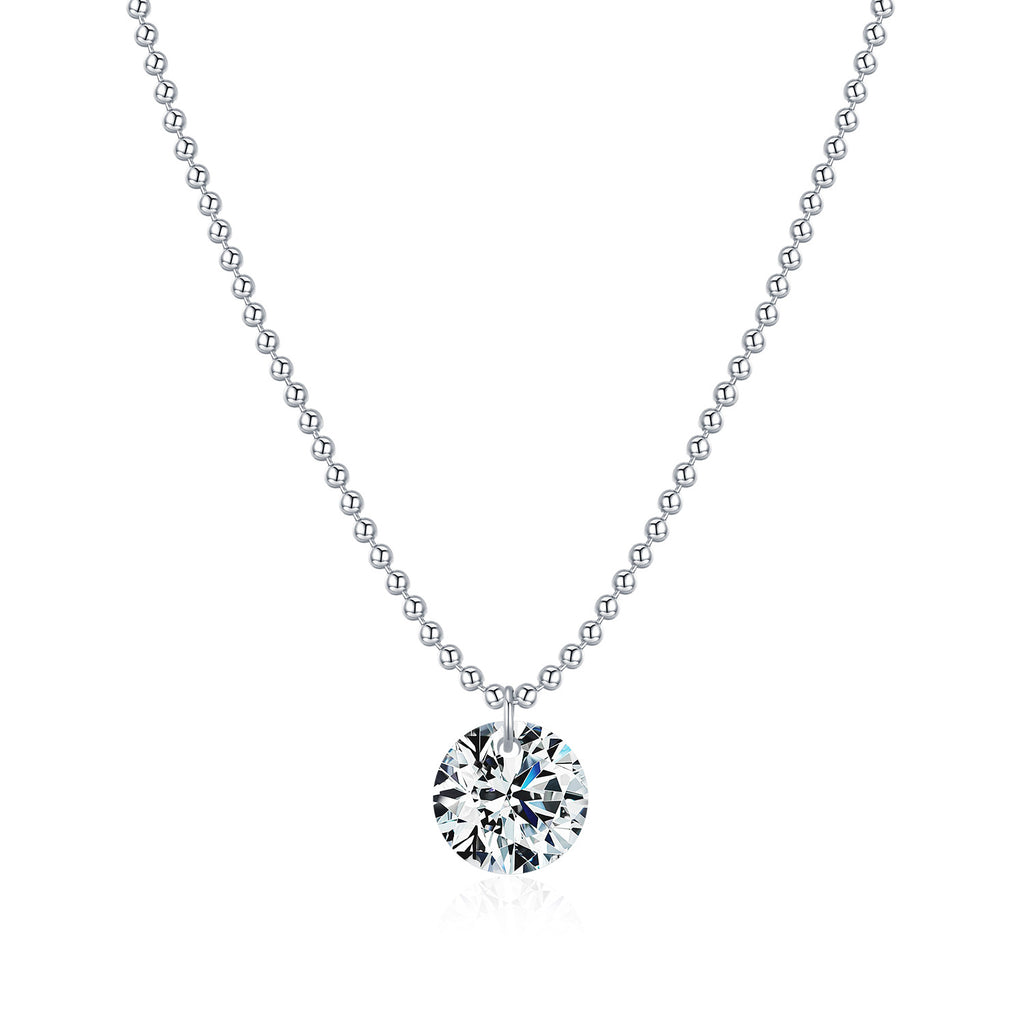 925 Sterling Silver 2ct Round Moissanite Bead Chain Necklace 110300020