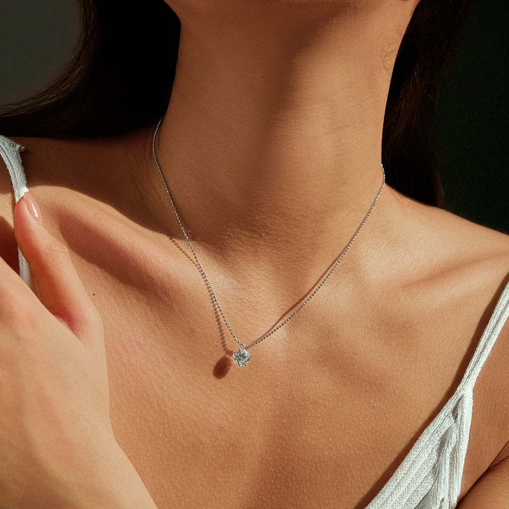 925 Sterling Silver 2ct Round Moissanite Bead Chain Necklace 110300020