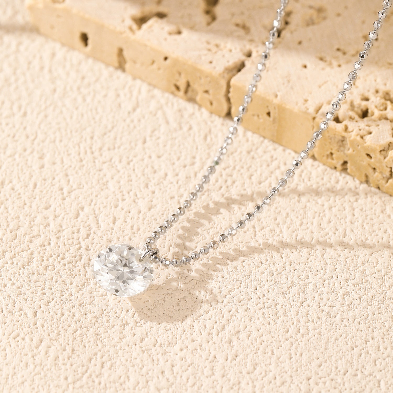 925 Sterling Silver 2ct Round Moissanite Bead Chain Necklace 110300020