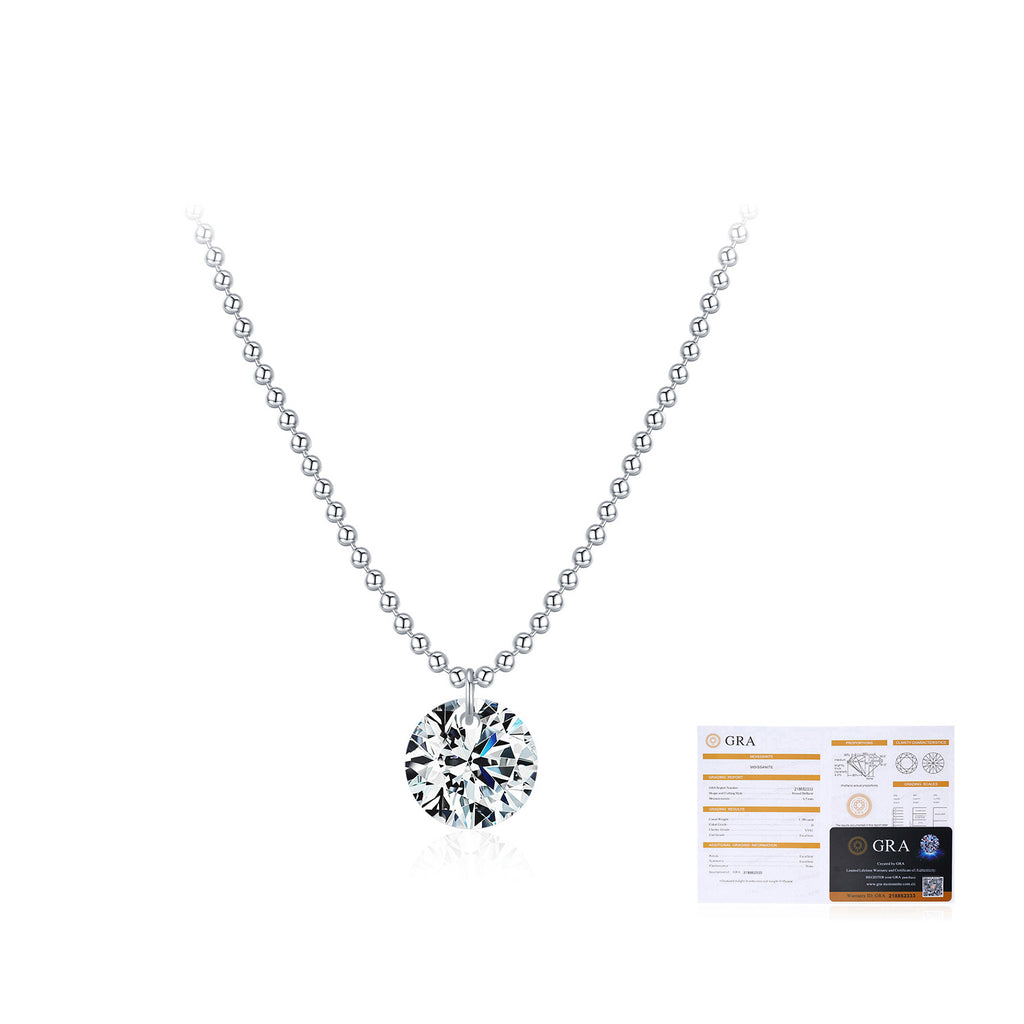 925 Sterling Silver 2ct Round Moissanite Bead Chain Necklace 110300020