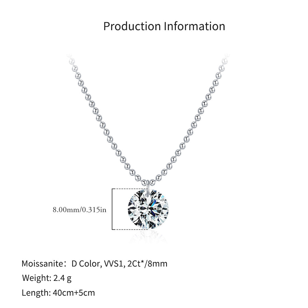 925 Sterling Silver 2ct Round Moissanite Bead Chain Necklace 110300020