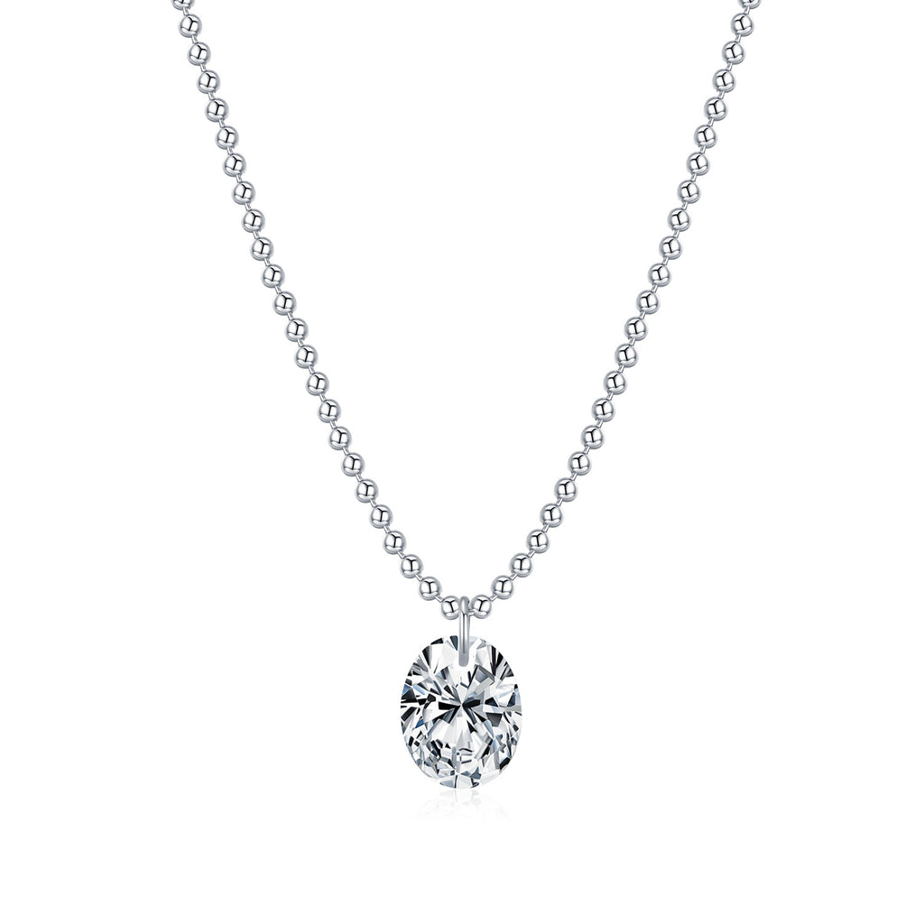 925 Sterling Silver Moissanite Solitaire Ball Bead Chain Necklace 110300021
