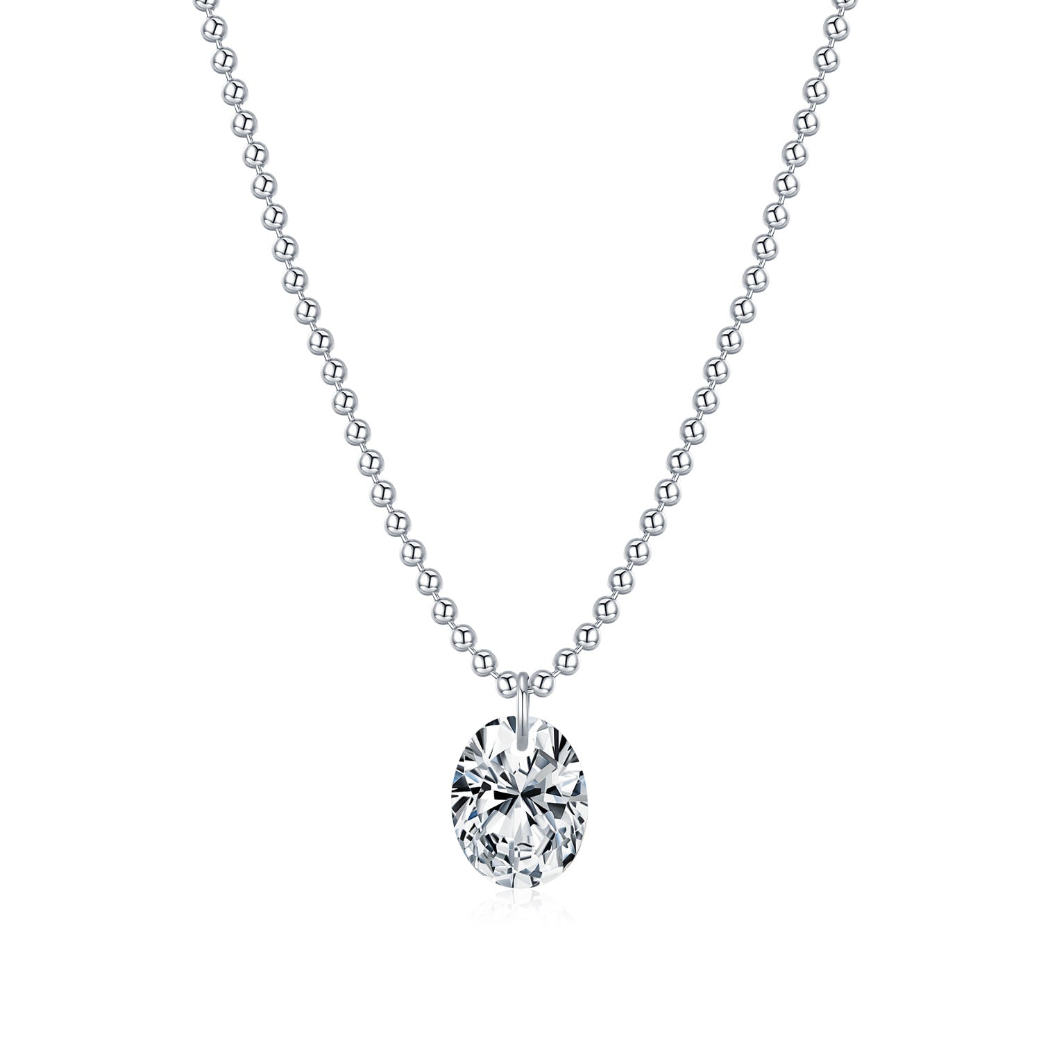 925 Sterling Silver Moissanite Solitaire Ball Bead Chain Necklace 110300021