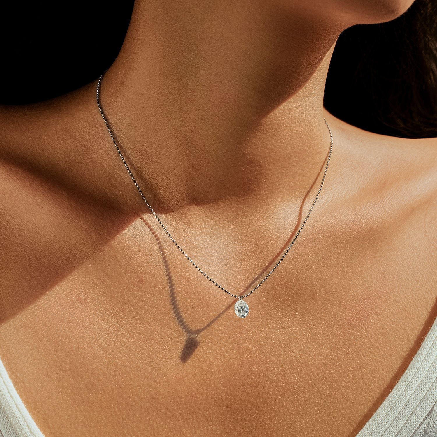 925 Sterling Silver Moissanite Solitaire Ball Bead Chain Necklace 110300021