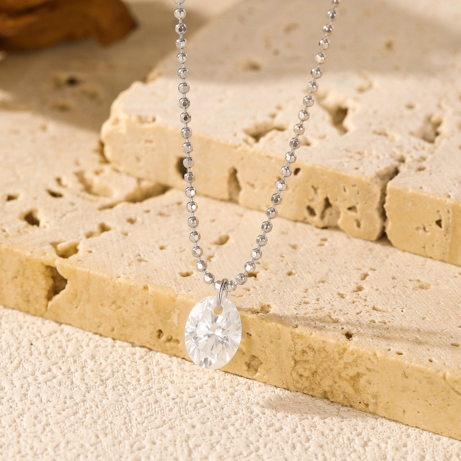925 Sterling Silver Moissanite Solitaire Ball Bead Chain Necklace 110300021