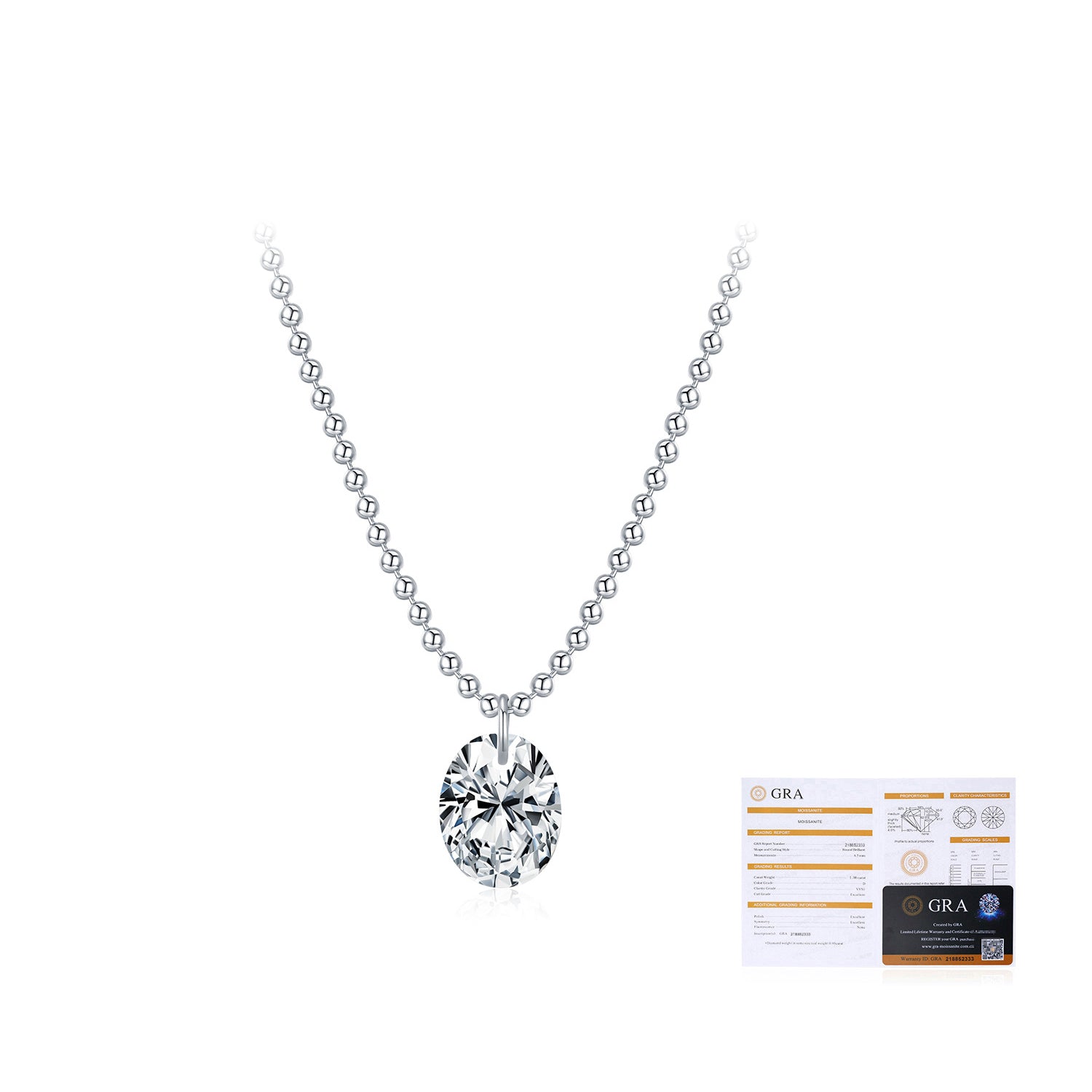 925 Sterling Silver Moissanite Solitaire Ball Bead Chain Necklace 110300021