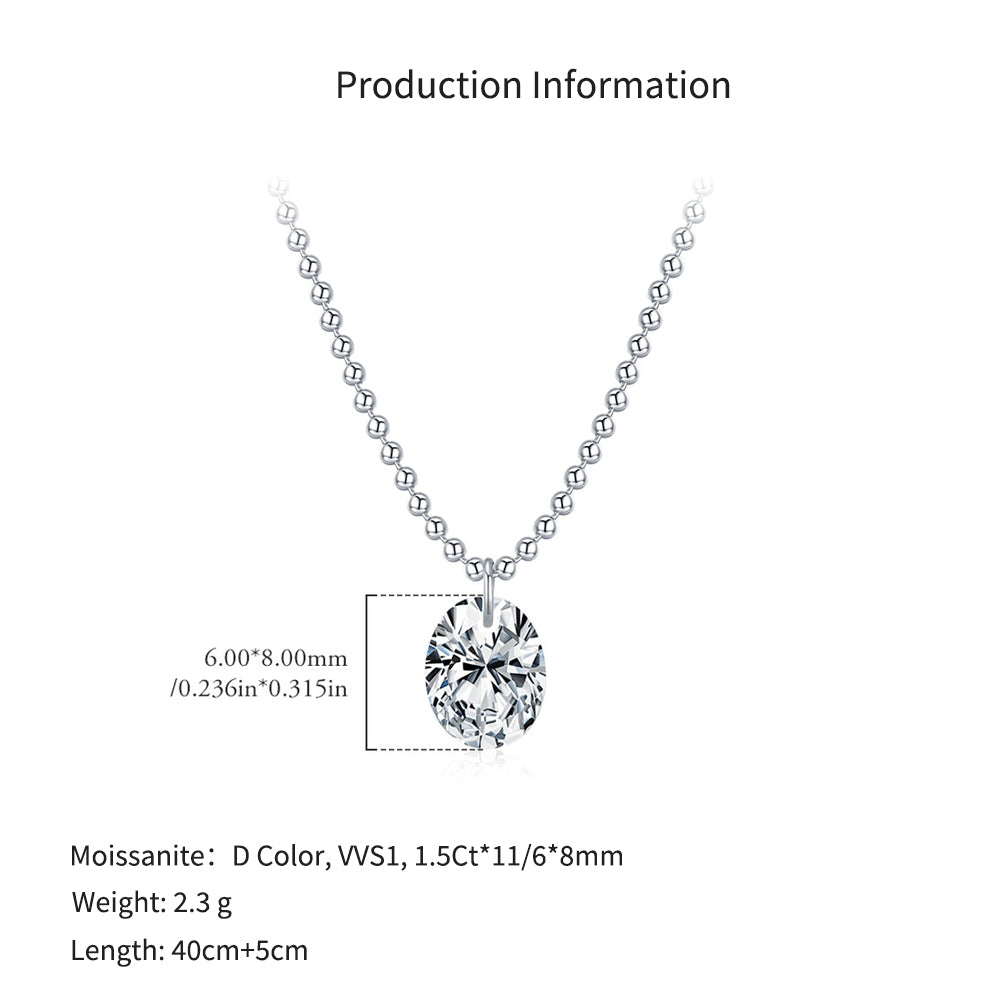 925 Sterling Silver Moissanite Solitaire Ball Bead Chain Necklace 110300021