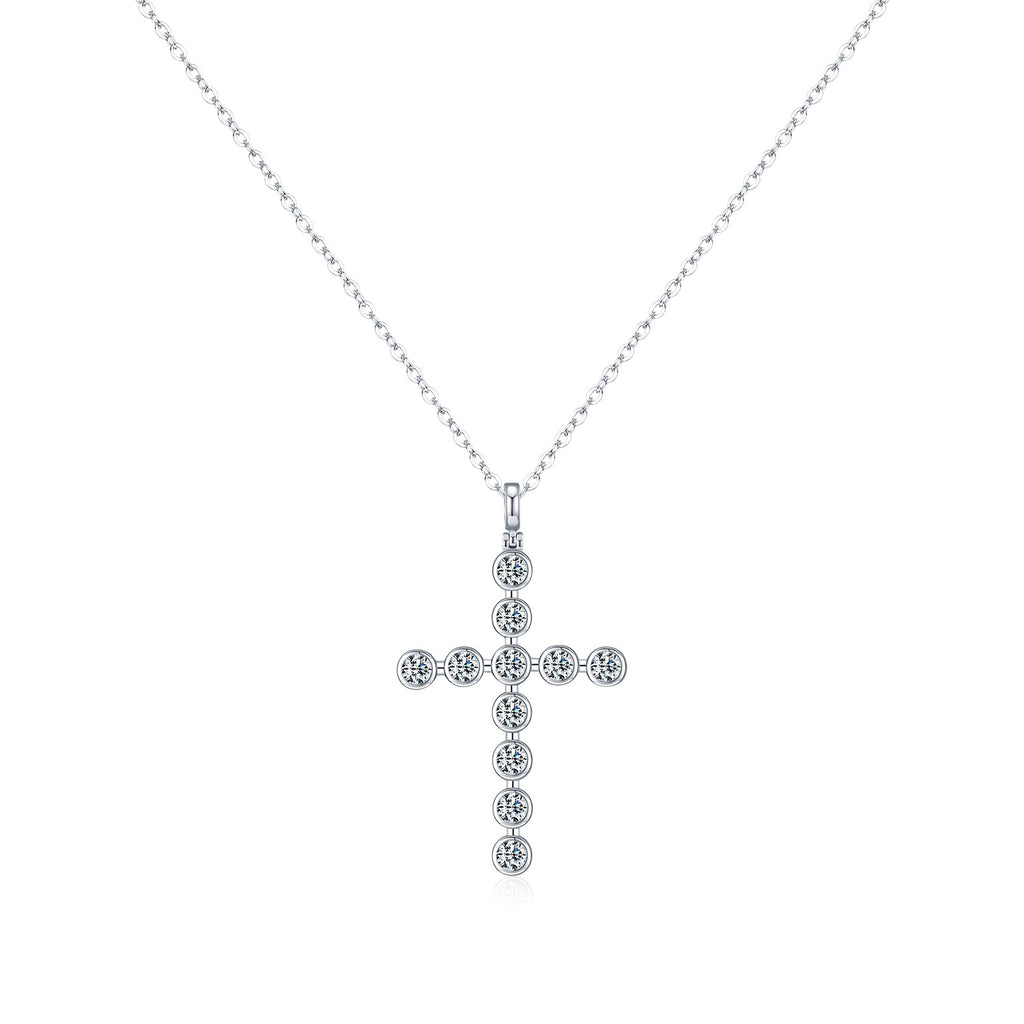 925 Sterling Silver Moissanite Bezel-Set Cross Pendant Necklace 110300022