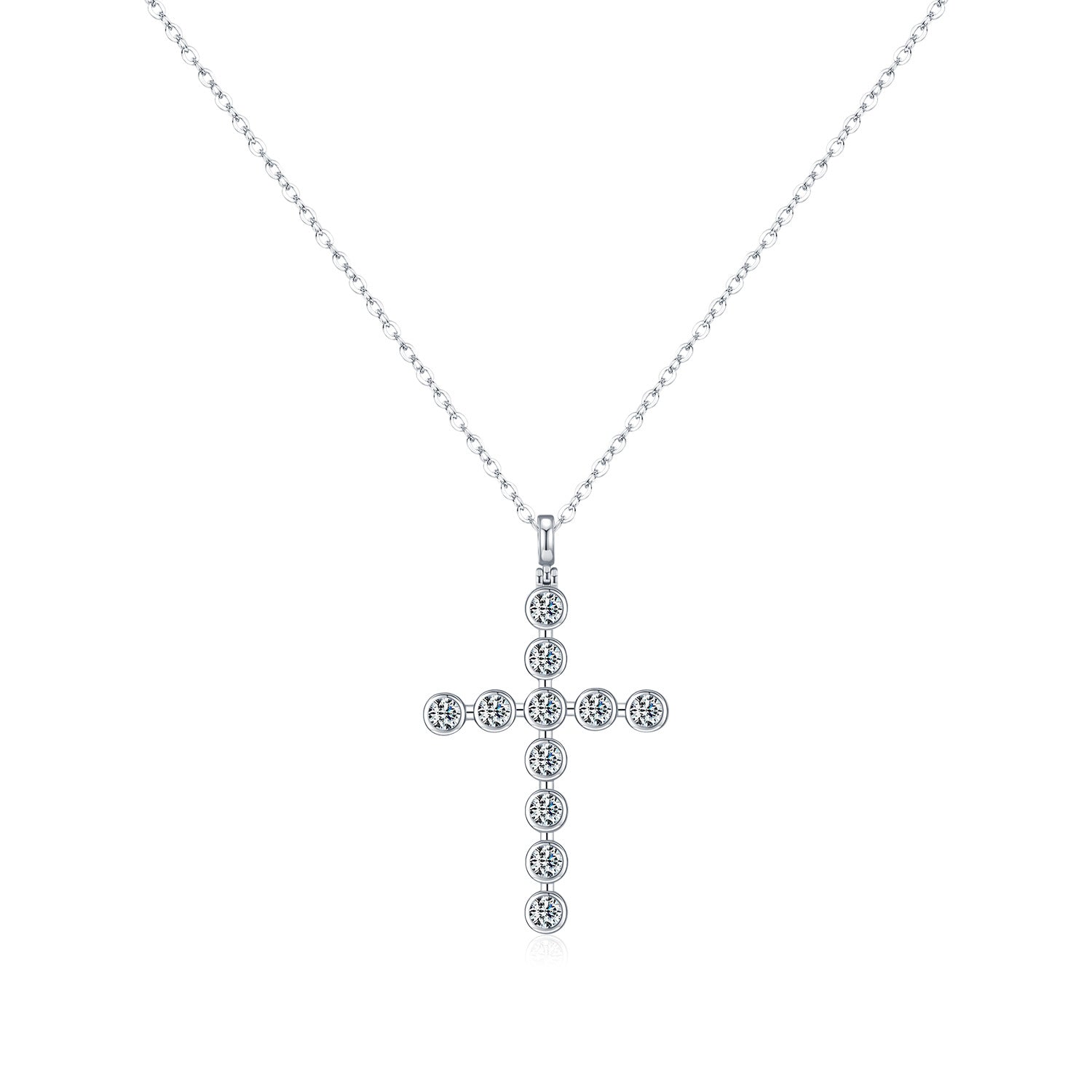 925 Sterling Silver Moissanite Bezel-Set Cross Pendant Necklace 110300022