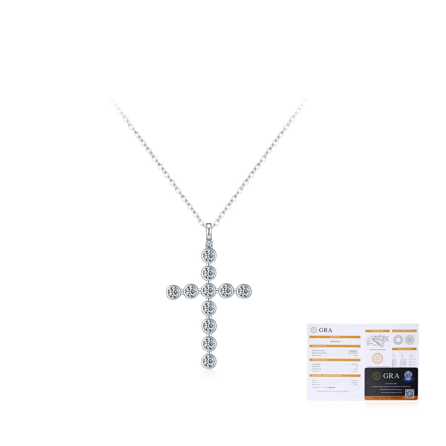 925 Sterling Silver Moissanite Bezel-Set Cross Pendant Necklace 110300022
