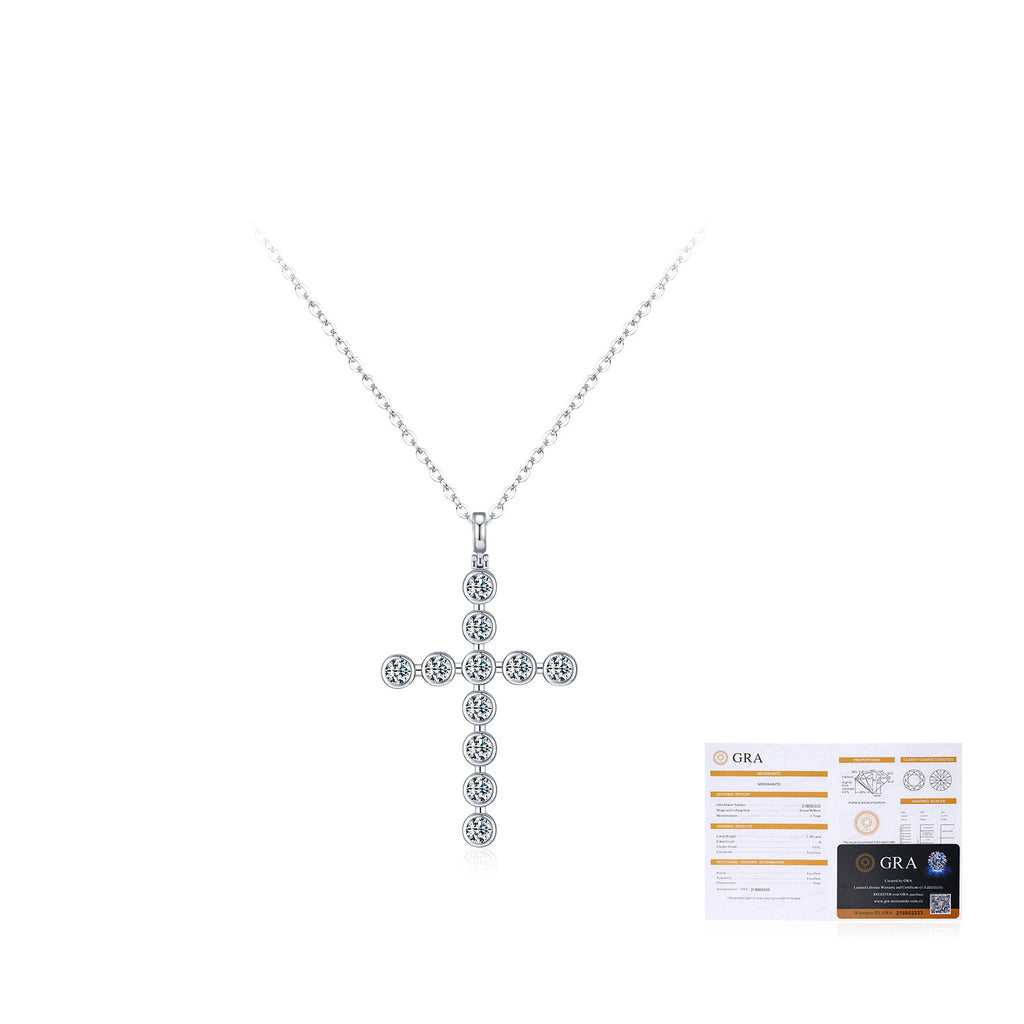 925 Sterling Silver Moissanite Bezel-Set Cross Pendant Necklace 110300022
