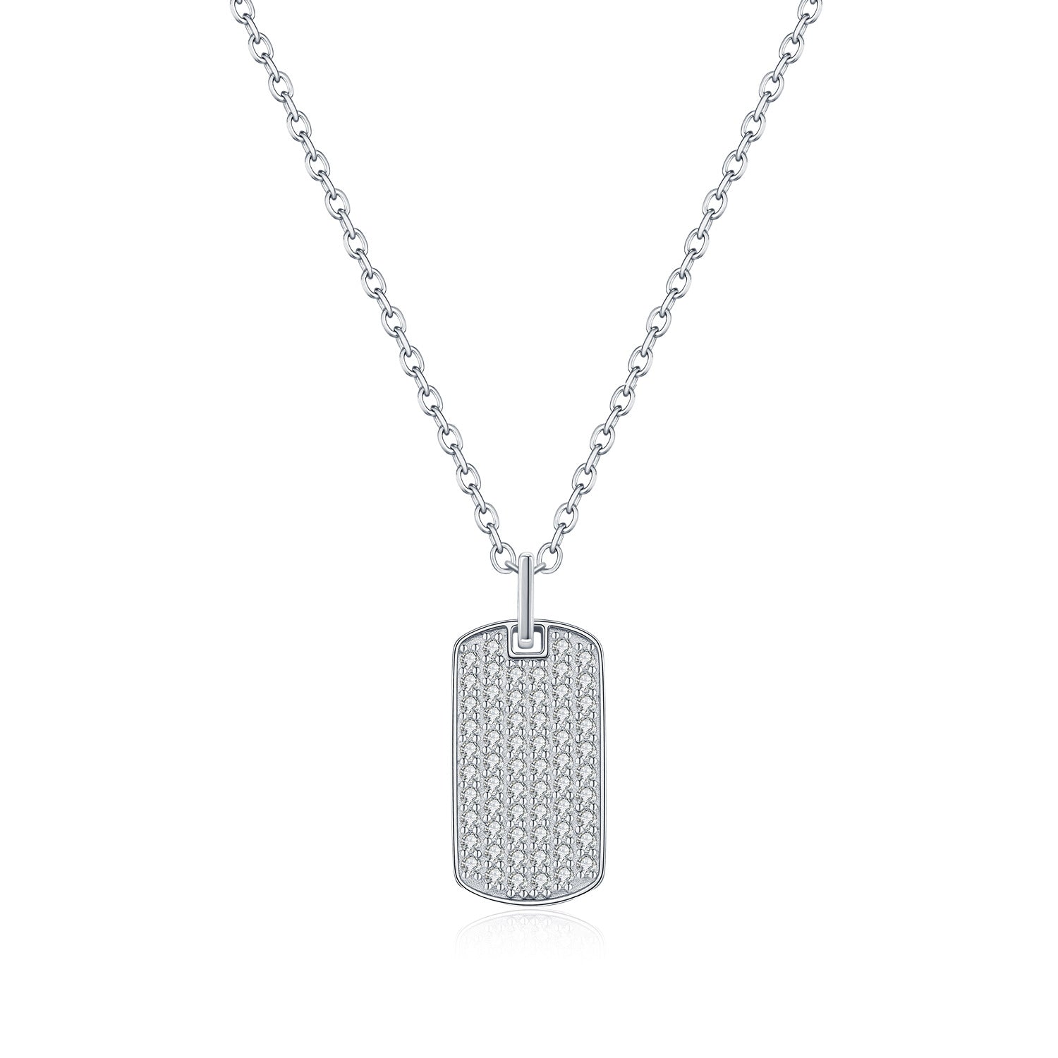925 Sterling Silver Full Pavé Moissanite Dog Tag Pendant Necklace 110300024