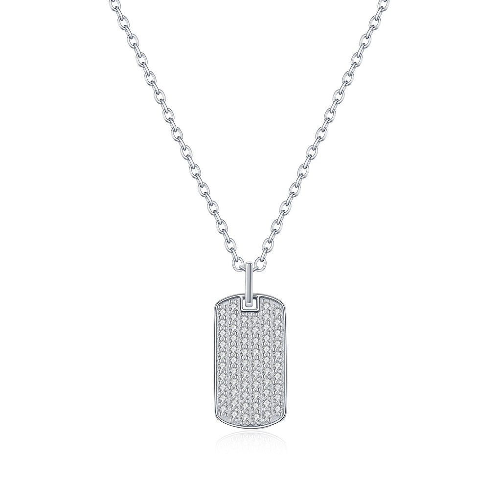 925 Sterling Silver Full Pavé Moissanite Dog Tag Pendant Necklace 110300024