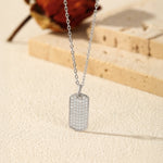 925 Sterling Silver Full Pavé Moissanite Dog Tag Pendant Necklace 110300024