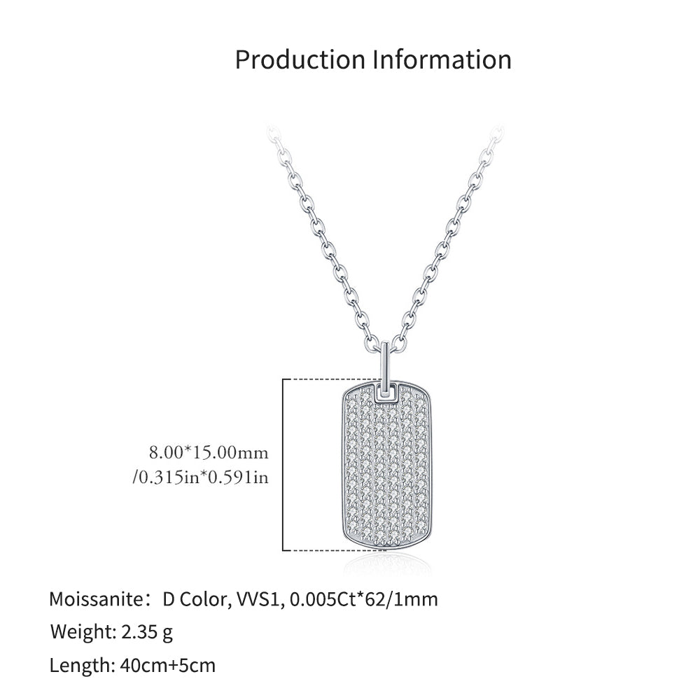 925 Sterling Silver Full Pavé Moissanite Dog Tag Pendant Necklace 110300024