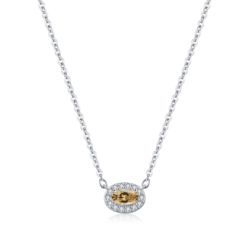 925 Sterling Silver Champagne Moissanite Oval Halo Pendant Necklace 110300025