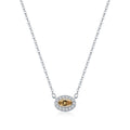 925 Sterling Silver Champagne Moissanite Oval Halo Pendant Necklace 110300025