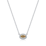925 Sterling Silver Champagne Moissanite Oval Halo Pendant Necklace 110300025